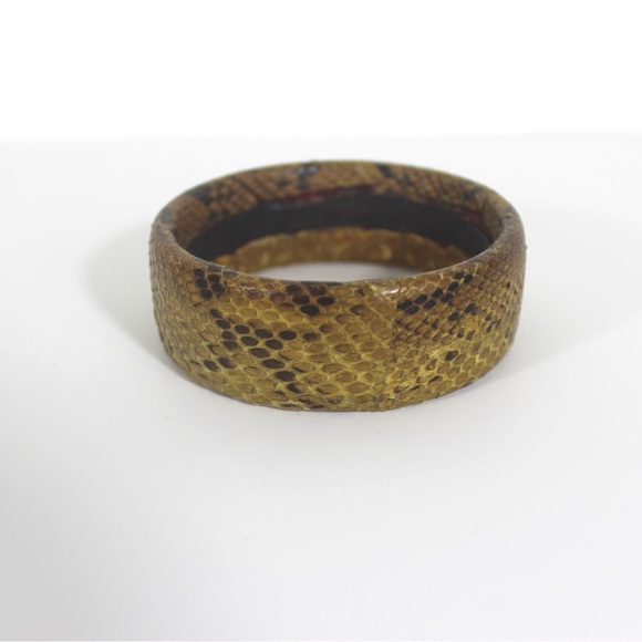 1970’s Vintage Natural Snakeskin Bangle, Real Snake Leather Slip On Bracelet - Picture 2 of 7